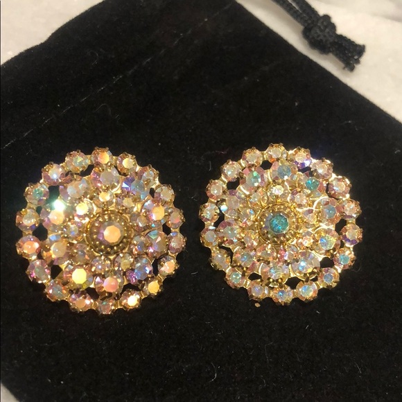 Aurora Borealis Crystal 3/4β Button Earrings,NWT - Picture 5 of 8